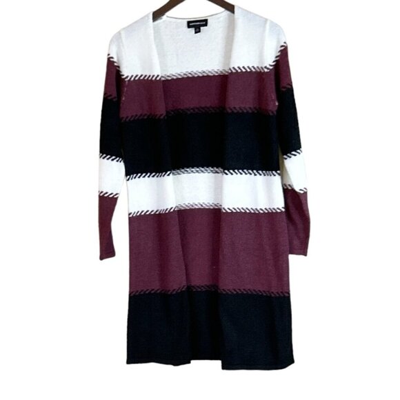 Fortune + Ivy Women's Striped Duster Cardigan Black Burgundy Size S NWOT - Picture 7 of 8